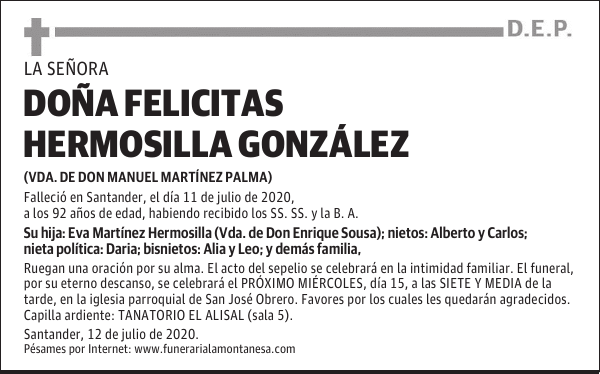 DOÑA FELICITAS HERMOSILLA GONZÁLEZ