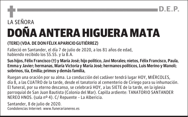 DOÑA ANTERA HIGUERA MATA