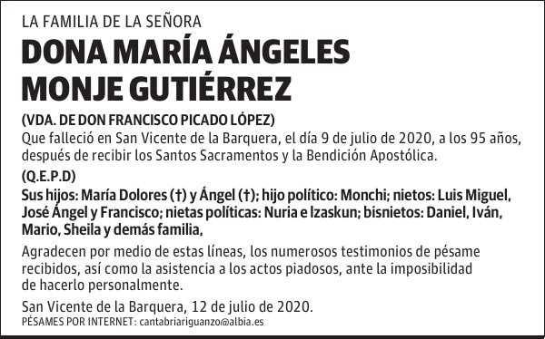 DOÑA MARÍA ÁNGELES MONJE GUTIÉRREZ