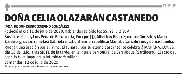 DOÑA CELIA OLAZARÁN CASTANEDO