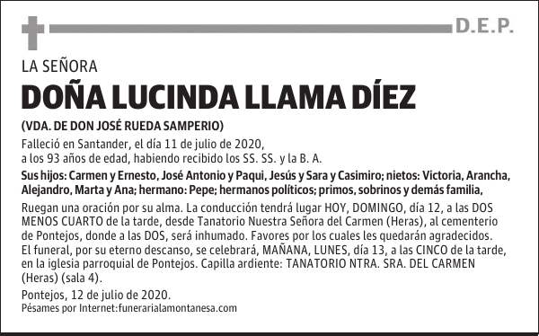 DOÑA LUCINDA LLAMA DÍEZ
