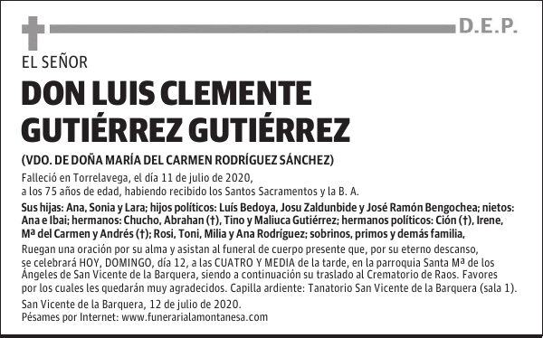 DON LUIS CLEMENTE GUTIÉRREZ GUTIÉRREZ