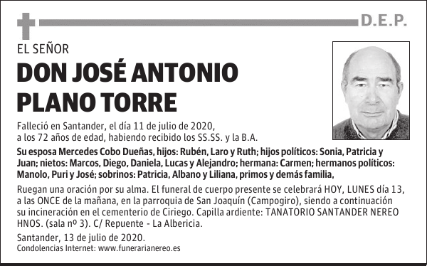 DON JOSÉ ANTONIO PLANO TORRE