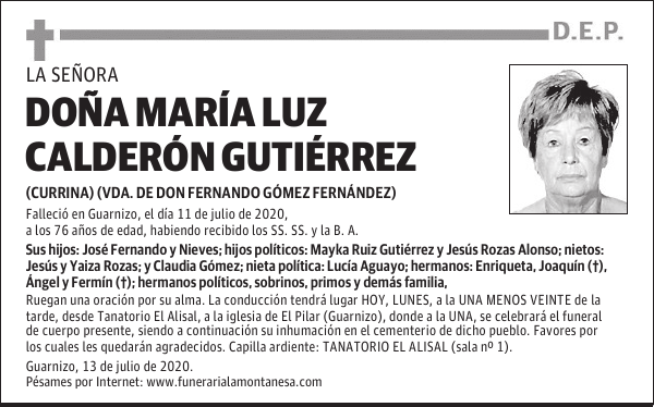 DOÑA MARÍA LUZ CALDERÓN GUTIÉRREZ