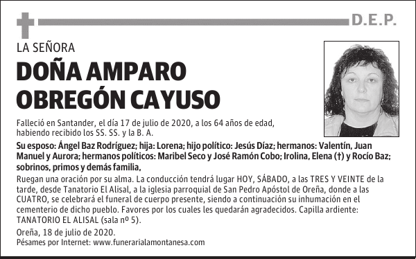 DOÑA AMPARO OBREGÓN CAYUSO