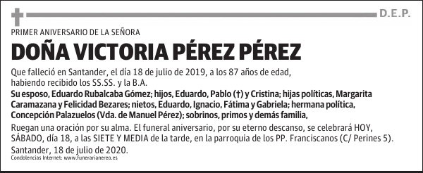 DOÑA VICTORIA PÉREZ PÉREZ