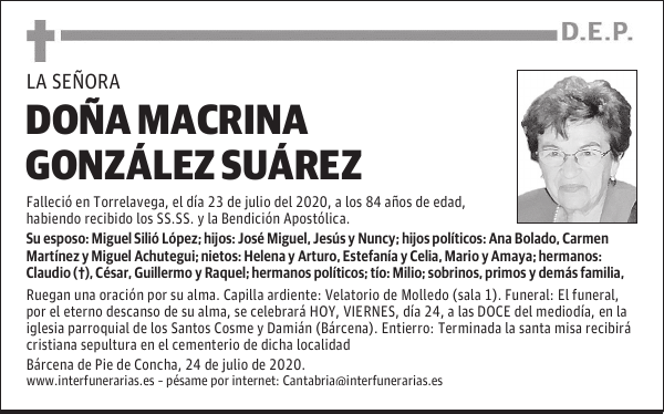 DOÑA MACRINA GONZÁLEZ SUÁREZ