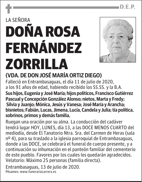 DOÑA ROSA FERNÁNDEZ ZORRILLA