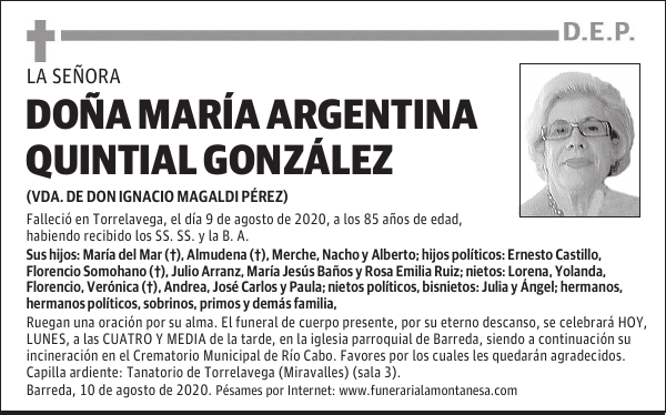 DOÑA MARÍA ARGENTINA QUINTIAL GONZÁLEZ