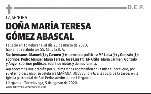 DOÑA MARÍA TERESA GÓMEZ ABASCAL