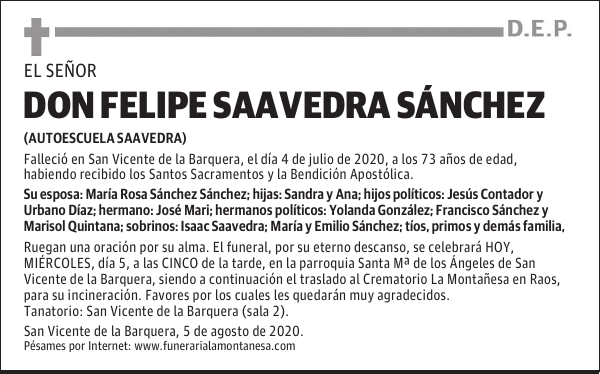 DON FELIPE SAAVEDRA SÁNCHEZ