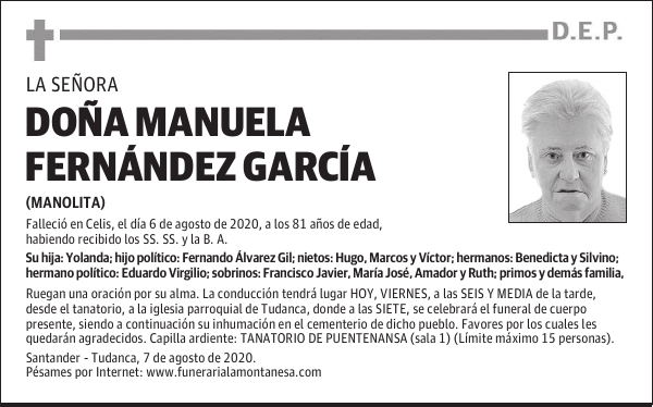 DOÑA MANUELA FERNÁNDEZ GARCÍA