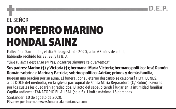 DON PEDRO MARINO HONDAL SAINZ