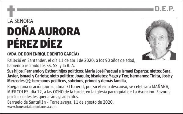 DOÑA AURORA PÉREZ DÍEZ