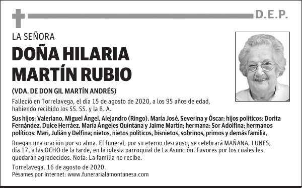 DOÑA HILARIA MARTÍN RUBIO