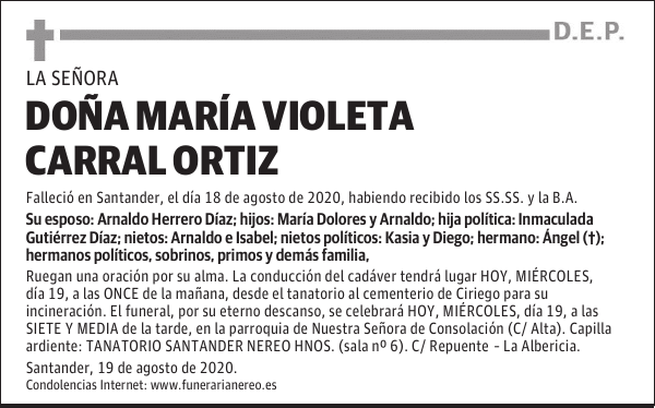 DOÑA MARÍA VIOLETA CARRAL ORTIZ