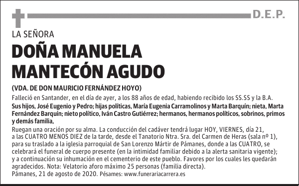DOÑA MANUELA MANTECÓN AGUDO