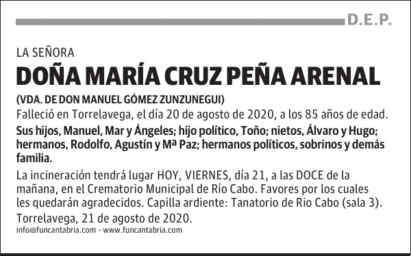 DOÑA MARÍA CRUZ PEÑA ARENAL