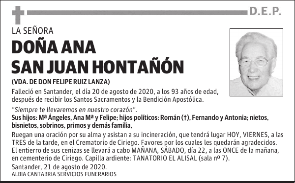 DOÑA ANA SAN JUAN HONTAÑÓN