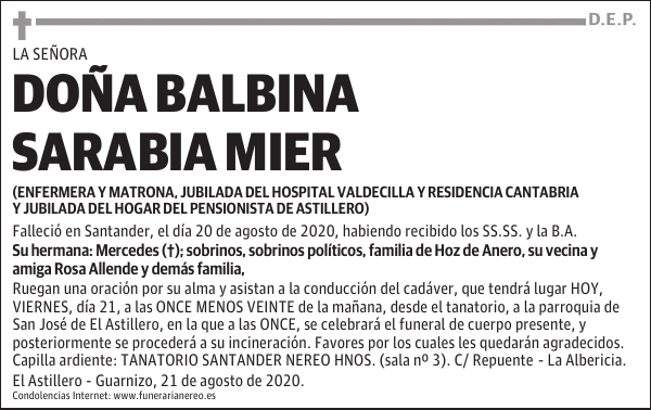 DOÑA BALBINA SARABIA MIER