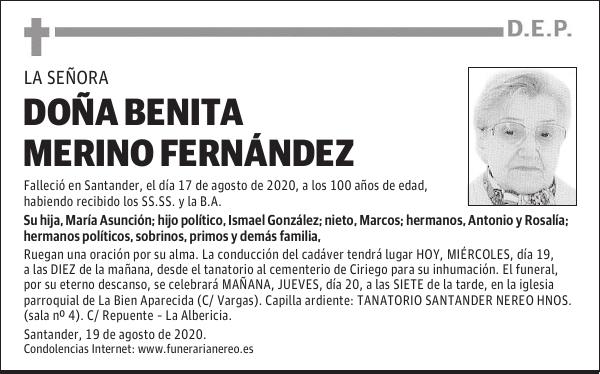 DOÑA BENITA MERINO FERNÁNDEZ