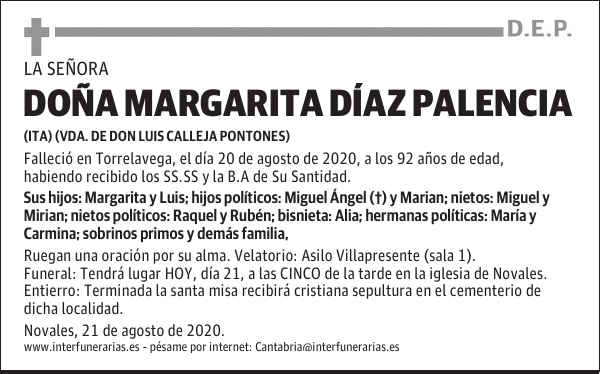 DOÑA MARGARITA DÍAZ PALENCIA