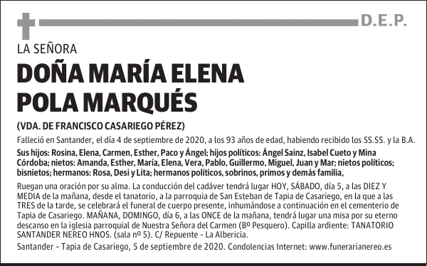 DOÑA MARÍA ELENA POLA MARQUÉS