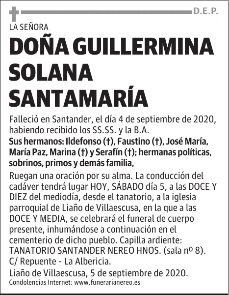 DOÑA GUILLERMINA SOLANA SANTAMARÍA