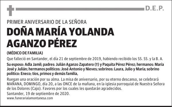 DOÑA MARÍA YOLANDA AGANZO PÉREZ