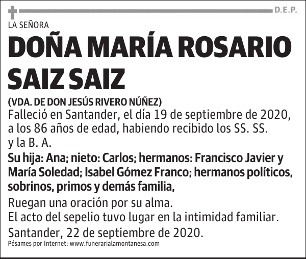 DOÑA MARÍA ROSARIO SAIZ SAIZ