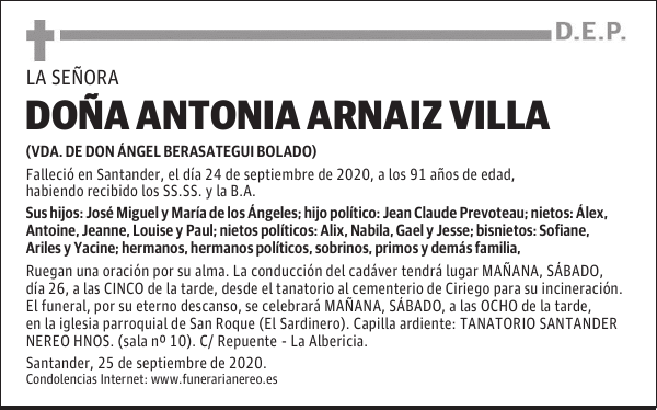 DOÑA ANTONIA ARNAIZ VILLA
