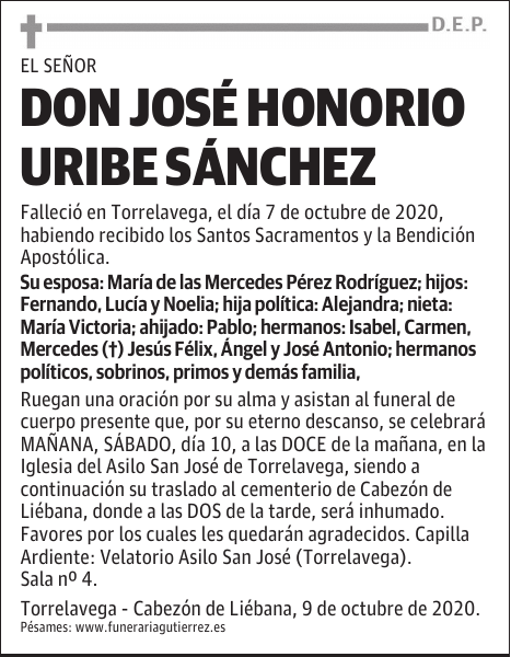 D. JOSÉ HONORIO URIBE SÁNCHEZ
