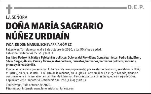 DOÑA MARÍA SAGRARIO NÚÑEZ URDIAÍN