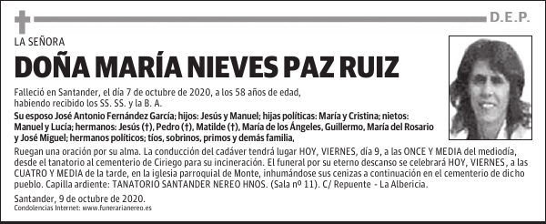 DOÑA MARÍA NIEVES PAZ RUIZ