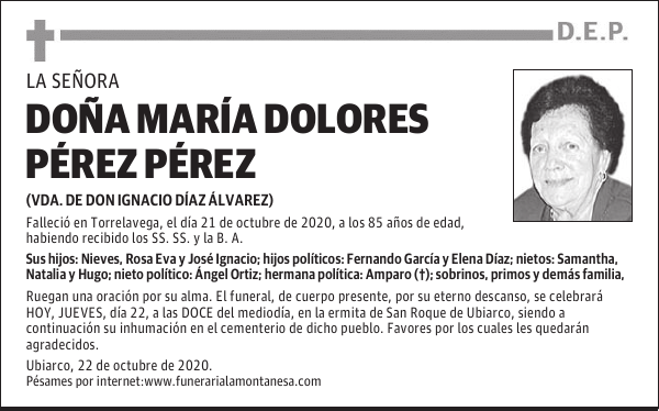DOÑA MARÍA DOLORES PÉREZ PÉREZ