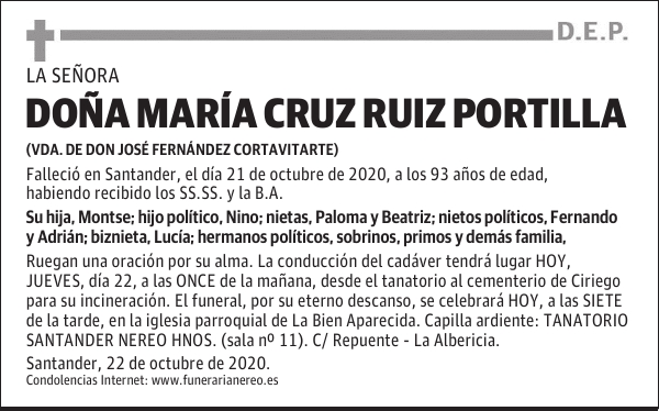 DOÑA MARÍA CRUZ RUIZ PORTILLA