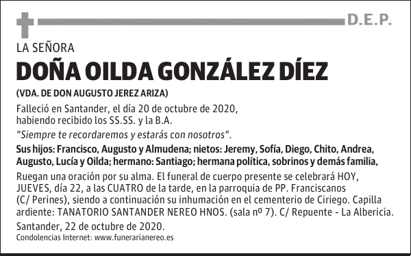 DOÑA OILDA GONZÁLEZ DÍEZ