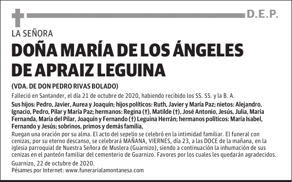 DOÑA MARÍA DE LOS ÁNGELES DE APRAIZ LEGUINA