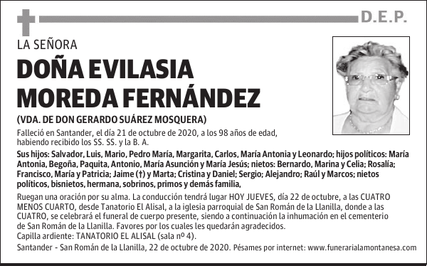 DOÑA EVILASIA MOREDA FERNÁNDEZ