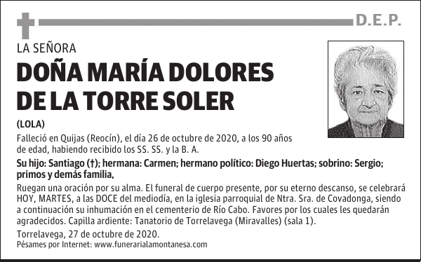 DOÑA MARÍA DOLORES DE LA TORRE SOLER