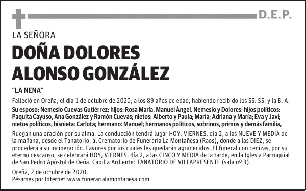DOÑA DOLORES ALONSO GONZÁLEZ