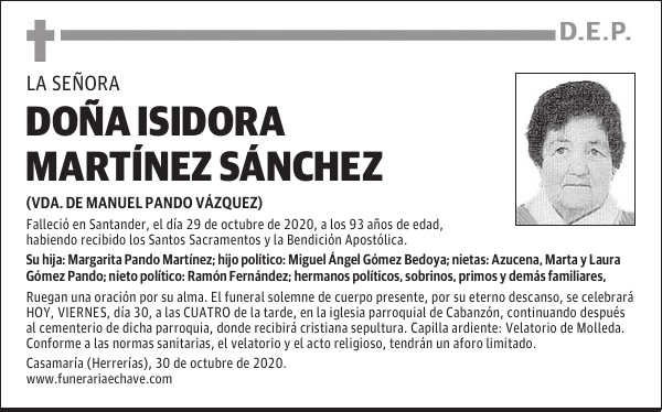 DOÑA ISIDORA MARTÍNEZ SÁNCHEZ