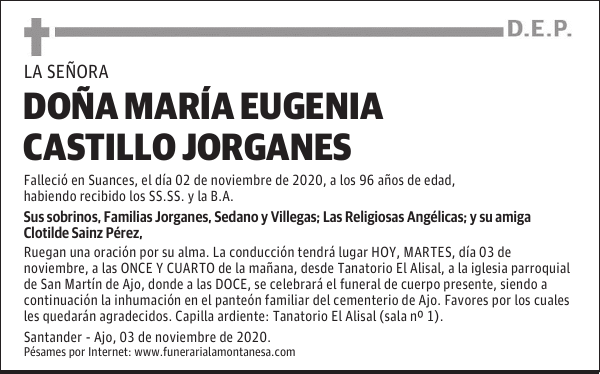 DOÑA MARÍA EUGENIA CASTILLO JORGANES