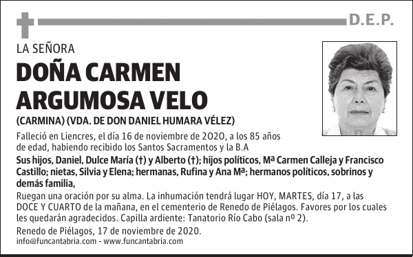 DOÑA CARMEN ARGUMOSA VELO