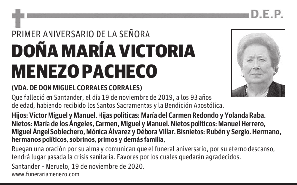 DOÑA MARÍA VICTORIA MENEZO PACHECO