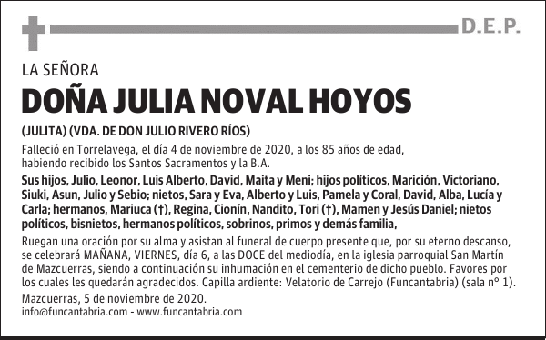 DOÑA JULIA NOVAL HOYOS