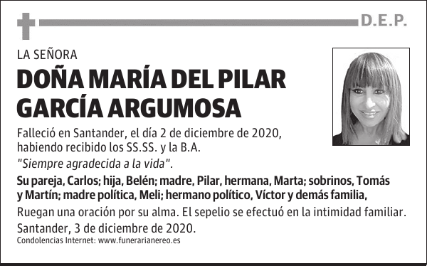 DOÑA MARÍA DEL PILAR GARCÍA ARGUMOSA