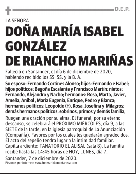 DOÑA MARÍA ISABEL GONZÁLEZ DE RIANCHO MARIÑAS