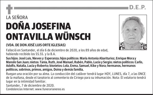 DOÑA JOSEFINA ONTAVILLA WÜNSCH