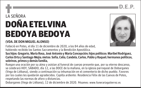 DOÑA ETELVINA BEDOYA BEDOYA